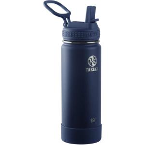 Takeya Actives 24 oz Water Bottle with Straw Lid – Double Wall Stainless Steel Insulation – Dishwasher Safe & BPA-Free – Removable Bumper – Blush(Midnight Blue)