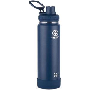Takeya Actives Water Bottle with Spout Lid – Bottle with Double Stainless Steel Insulation – Dishwasher Safe & BPA-Free – Bottle with Spout Lid & Removable Bumper – 24 oz, Bluestone(Midnight)