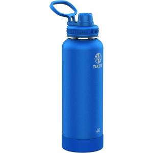 Takeya Actives Water Bottle with Spout Lid – Bottle with Double Stainless Steel Insulation – Dishwasher Safe & BPA-Free – Bottle with Spout Lid & Removable Bumper – 24 oz, Bluestone(Cobalt)