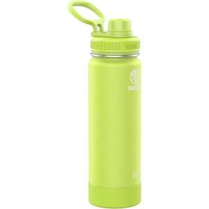 Takeya Actives Water Bottle with Spout Lid – Bottle with Double Stainless Steel Insulation – Dishwasher Safe & BPA-Free – Bottle with Spout Lid & Removable Bumper – 24 oz, Bluestone(Citron Green)