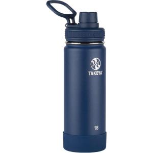 Takeya Actives Water Bottle with Spout Lid – Bottle with Double Stainless Steel Insulation – Dishwasher Safe & BPA-Free – Bottle with Spout Lid & Removable Bumper – 24 oz, Bluestone(Midnight Blue)