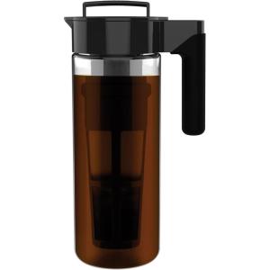 Takeya Glass Cold Brew Coffee Maker for Iced Coffee, Airtight Pitcher, Premium Quality, 1 Quart, Black Lid and Handle(2 Quart)