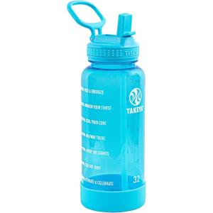 Takeya Tritan Motivational Water Bottle with Straw Lid – Durable, BPA-Free – With Time Marker – Leakproof & Non-Slip Bumper – 64 oz, Vivacity Purple(Breezy Blue)
