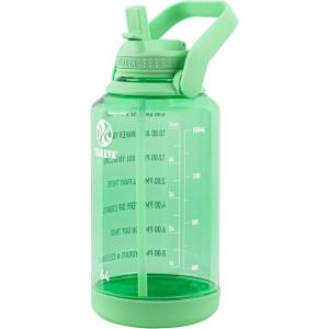 Takeya Tritan Motivational Water Bottle with Straw Lid – Durable, BPA-Free – With Time Marker – Leakproof & Non-Slip Bumper – 64 oz, Vivacity Purple(Pistachio Green)